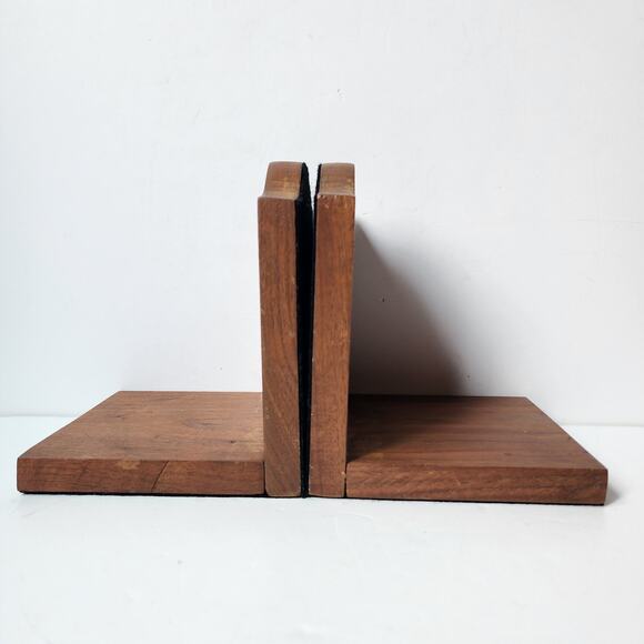 Vintage Wood Bookends Retro Oak Stained Simple Rustic - Picture 1 of 5
